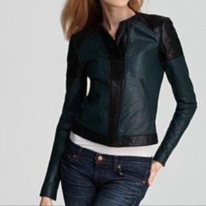 Theory Hunter Green & Black Leather Jacket